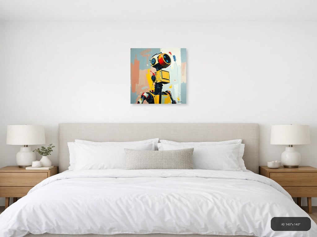 Abstract Yellow Robot Portrait Modern Wall Art — A3 / Bedroom