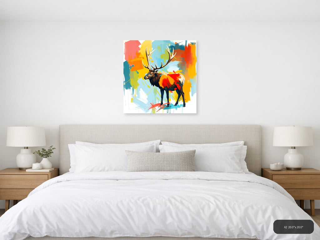 Colorful Abstract Deer with Antlers Wall Art — A2 / Bedroom