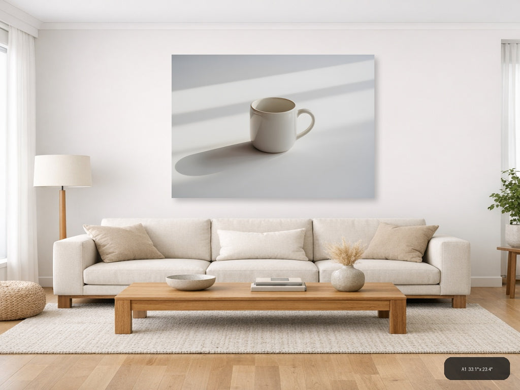 Minimalist White Mug Shadow Study Wall Art — A1 / Living Room