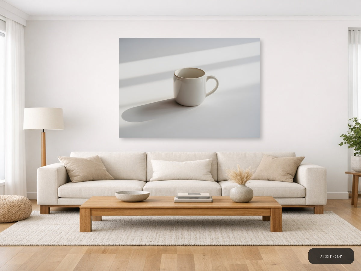 Minimalist White Mug Shadow Study Wall Art — A1 / Living Room