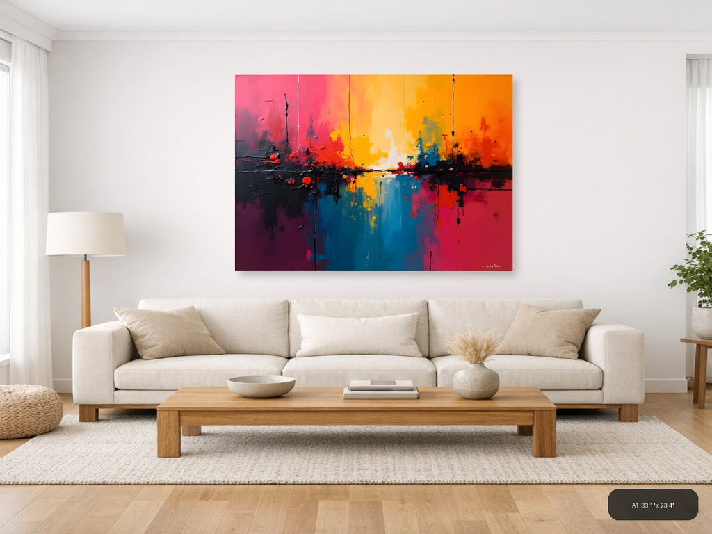 Vibrant Abstract Sunset Reflection Landscape Wall Art — A1 / Living Room