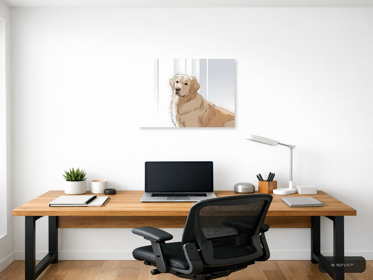 Golden Retriever Portrait Minimalist Wall Art — A3 / Office