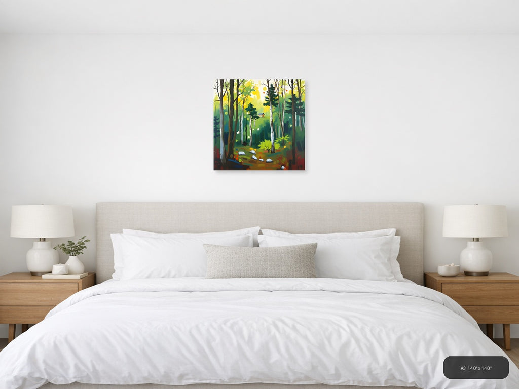 Forest Cabin Abstract Landscape Wall Art — A3 / Bedroom