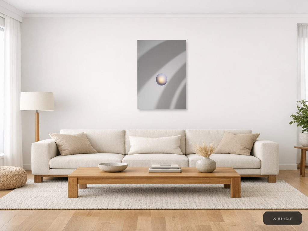 Minimalist Pearl Sphere with Light Rays Wall Art — A2 / Living Room