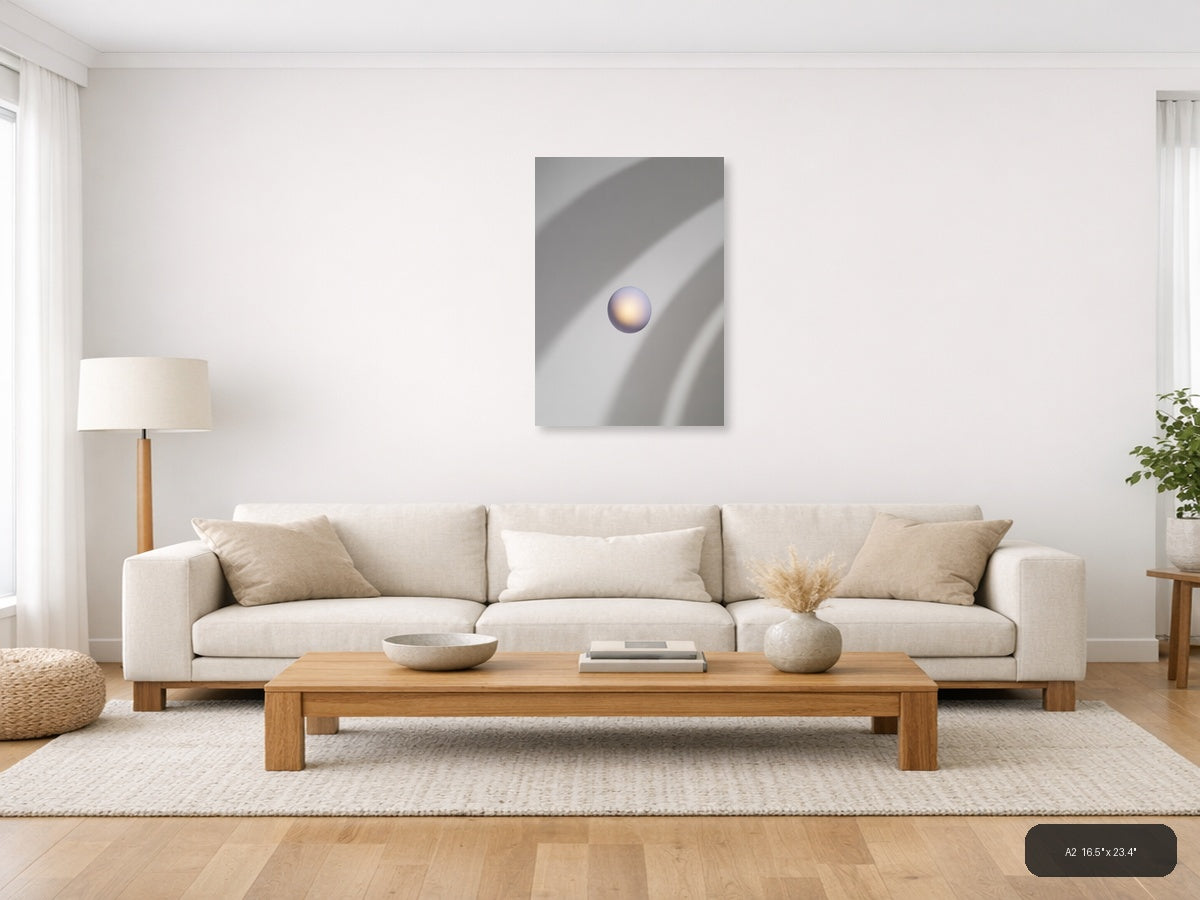 Minimalist Pearl Sphere with Light Rays Wall Art — A2 / Living Room