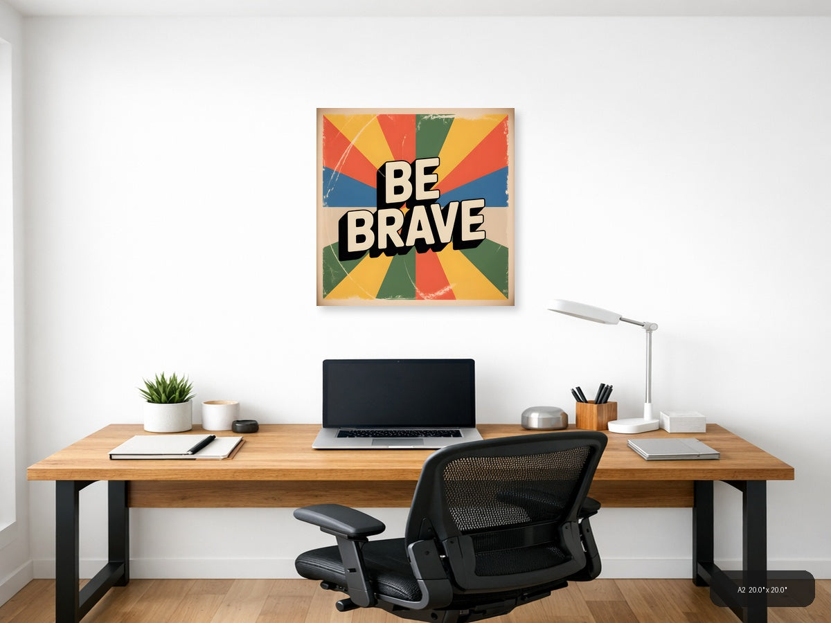 Be Brave Vintage Sunburst Motivational Wall Art — A2 / Office