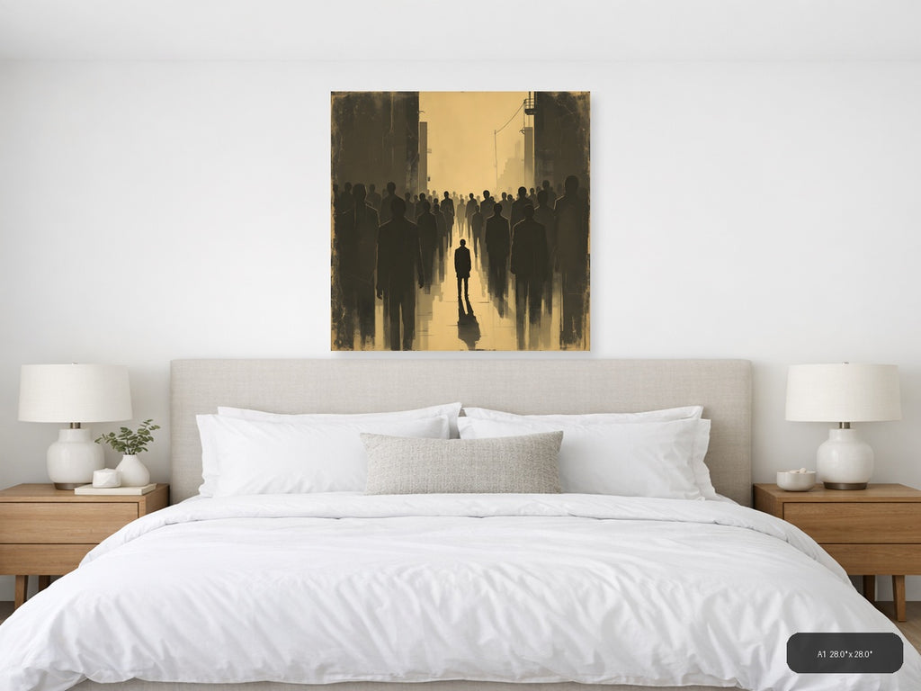 Solitary Figure in Urban Crowd Vintage Wall Art — A1 / Bedroom