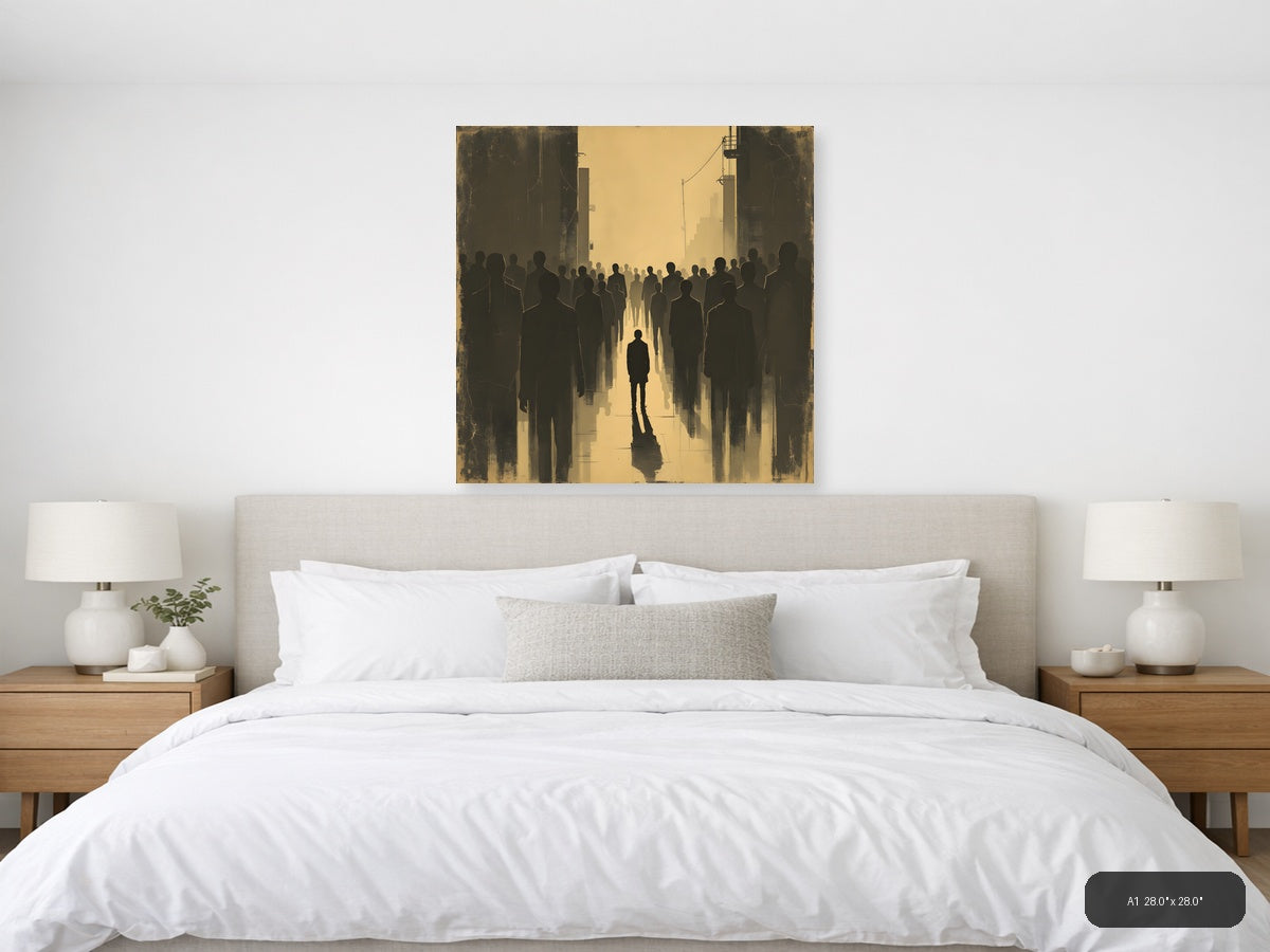 Solitary Figure in Urban Crowd Vintage Wall Art — A1 / Bedroom