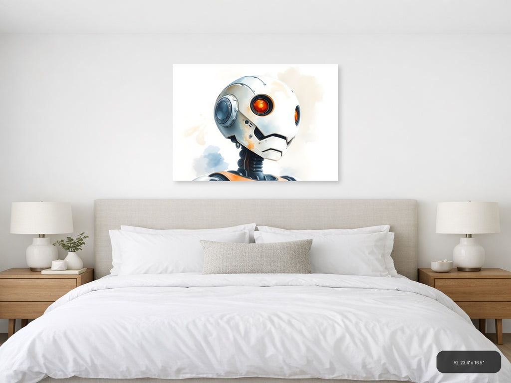 Futuristic Robot Head Watercolor Illustration Wall Art — A2 / Bedroom