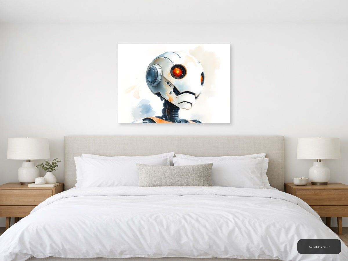 Futuristic Robot Head Watercolor Illustration Wall Art — A2 / Bedroom