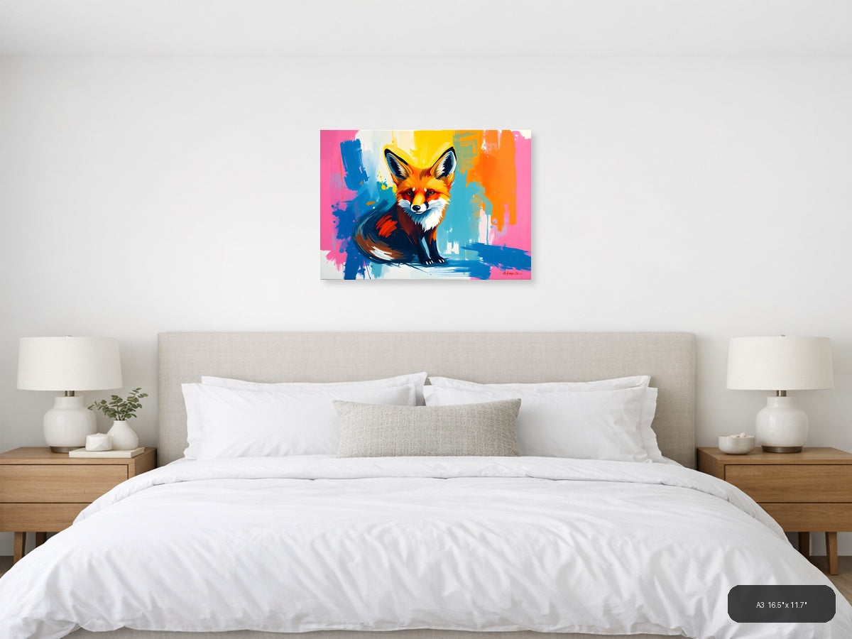 Colorful Abstract Fox Portrait - Modern Pop Art Wall Art — A3 / Bedroom