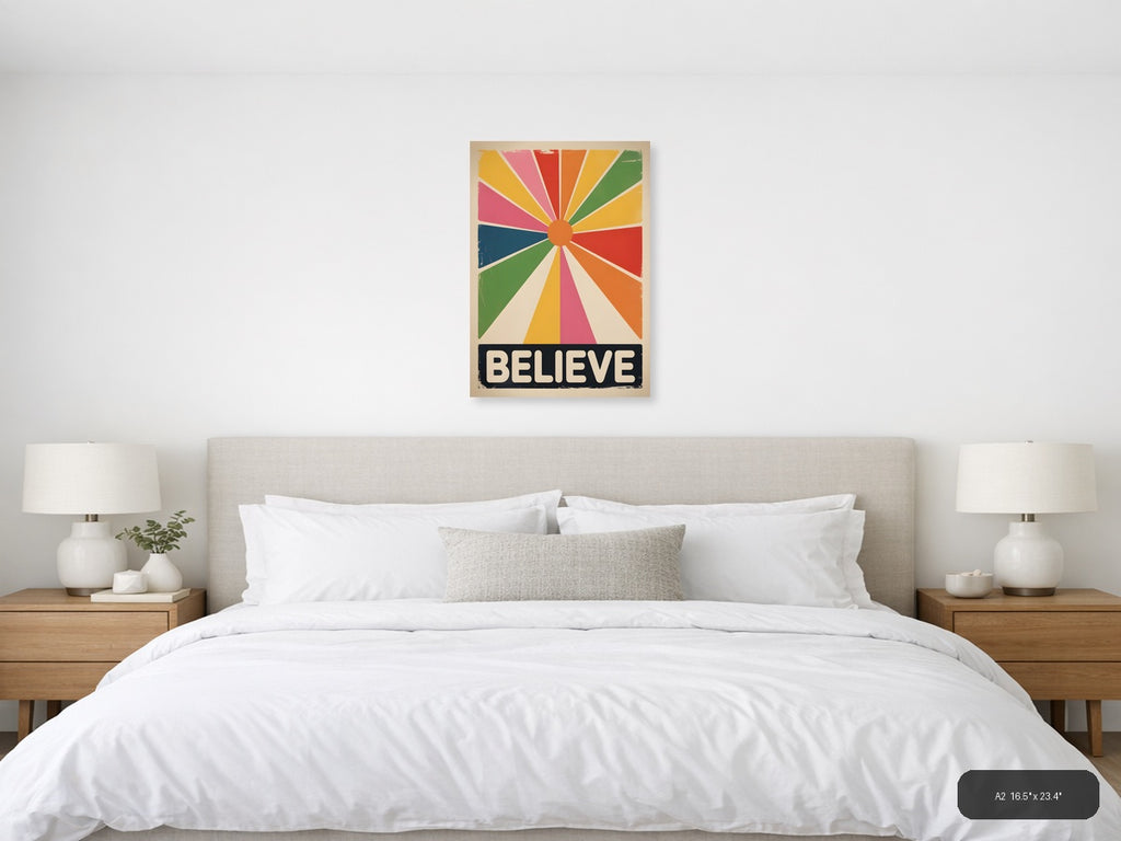Vintage Believe Sunburst Motivational Wall Art — A2 / Bedroom