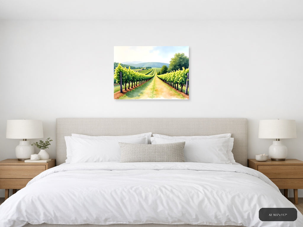 Vineyard Path Watercolor Landscape Wall Art — A3 / Bedroom