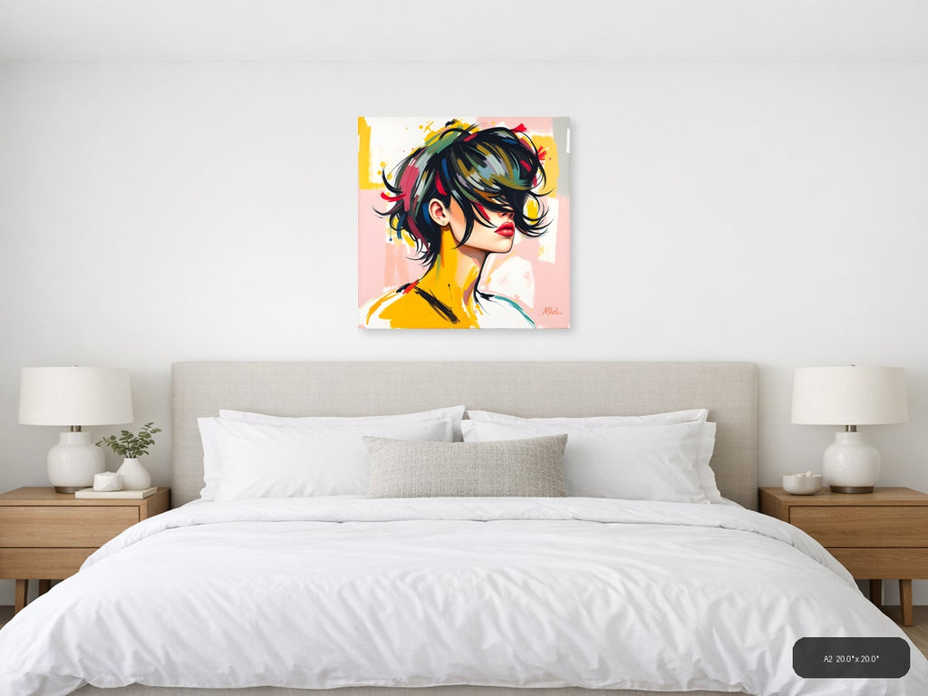 Colorful Abstract Portrait with Black Hair Wall Art — A2 / Bedroom