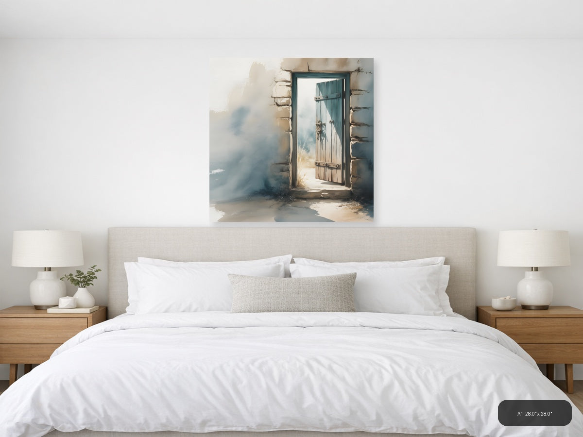 Rustic Wooden Door Watercolor Painting Wall Art — A1 / Bedroom