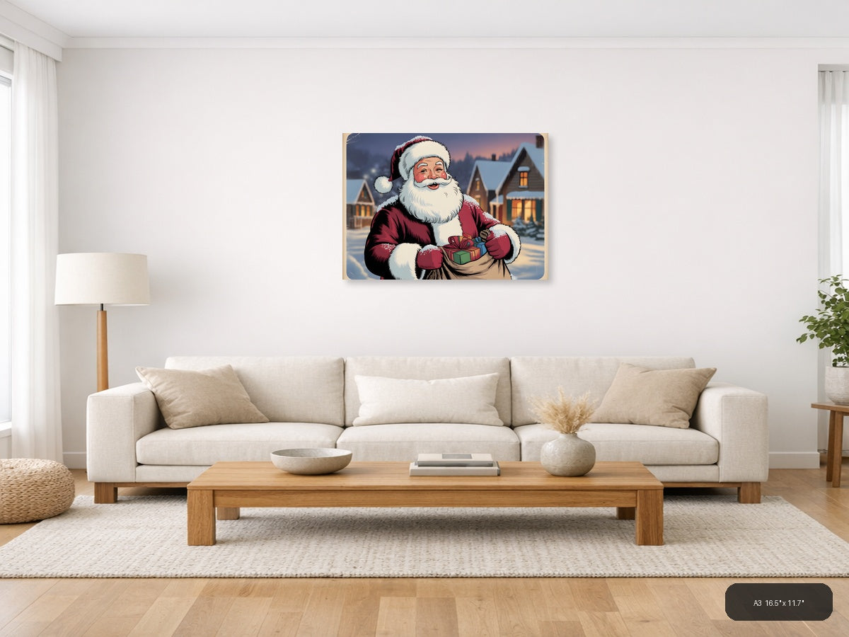 Vintage Santa Claus Christmas Holiday Wall Art — A3 / Living Room