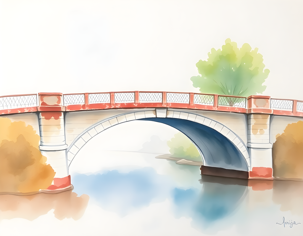 Watercolor Bridge Over Calm Water - Landscape Wall Art