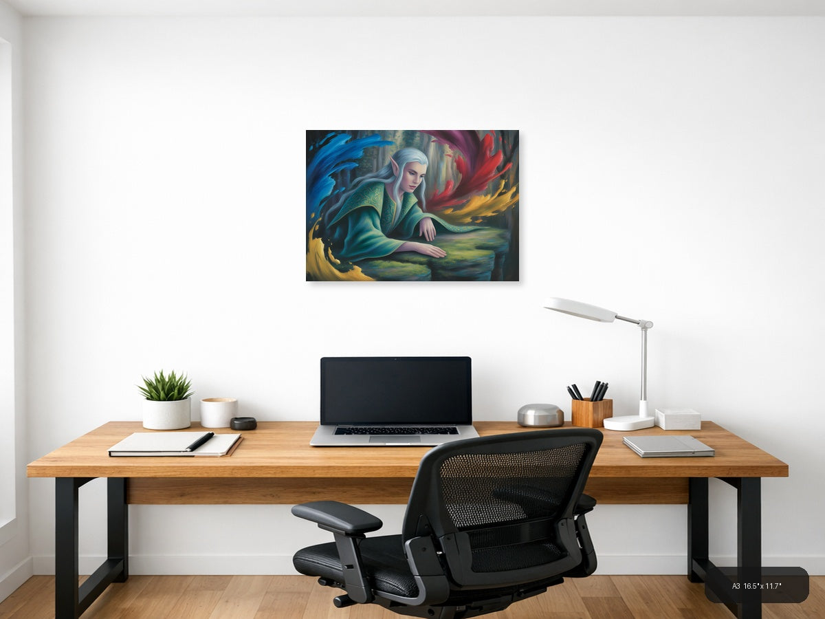 Ethereal Elf with Flowing Robes Abstract Wall Art — A3 / Office