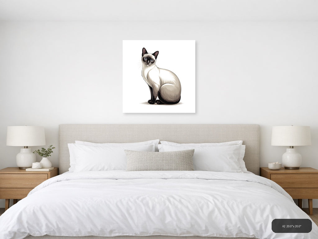 Siamese Cat Portrait Minimalist Wall Art — A2 / Bedroom