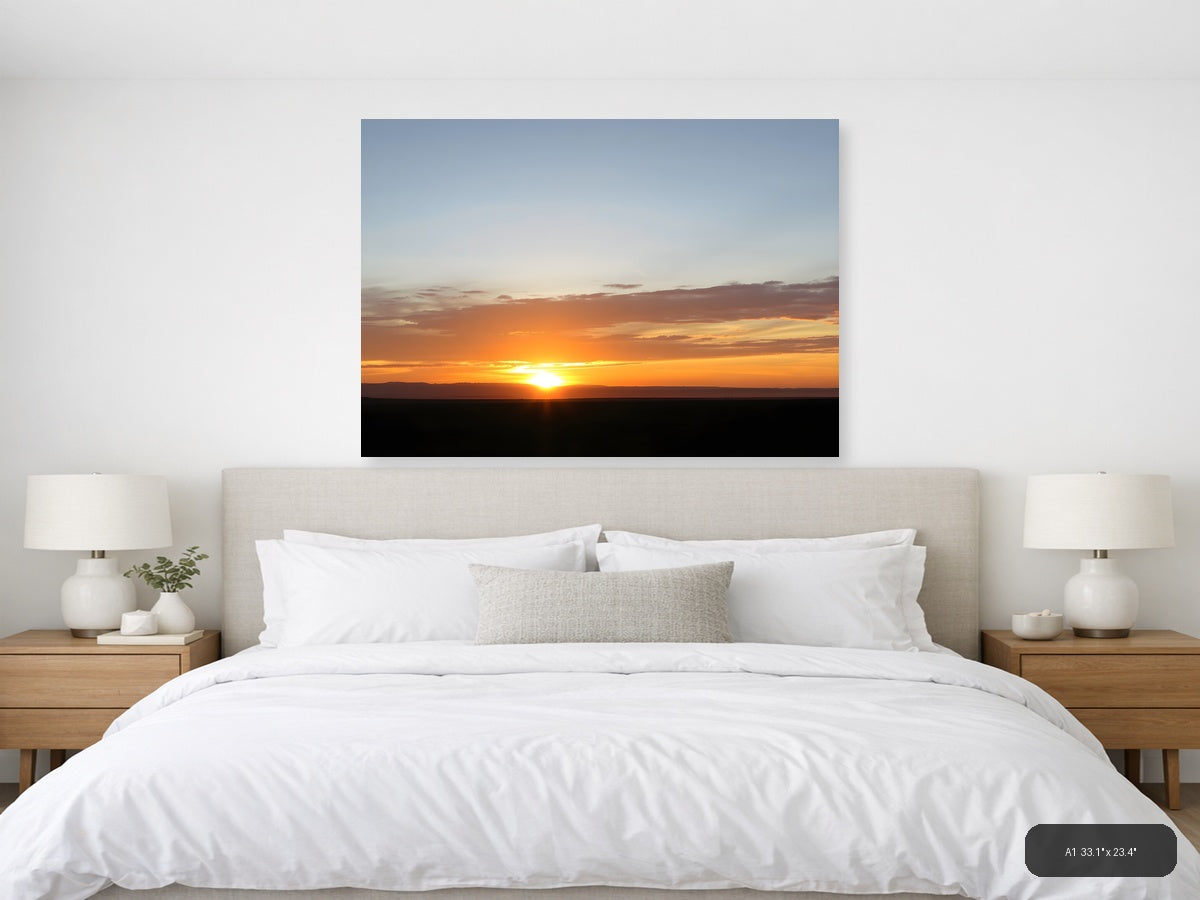 Minimalist Golden Sunset Over Horizon Wall Art — A1 / Bedroom
