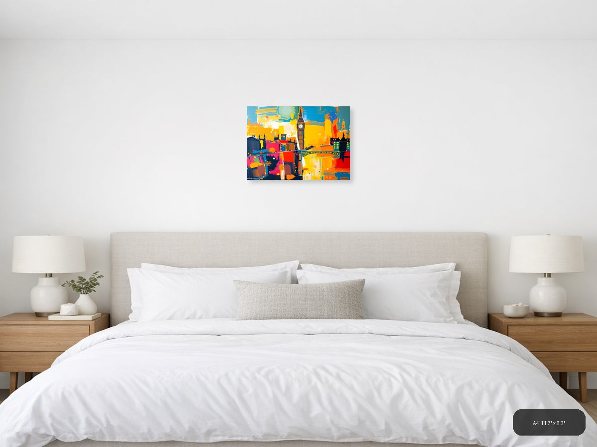 Abstract London Skyline Big Ben Colorful Modern Wall Art — A4 / Bedroom
