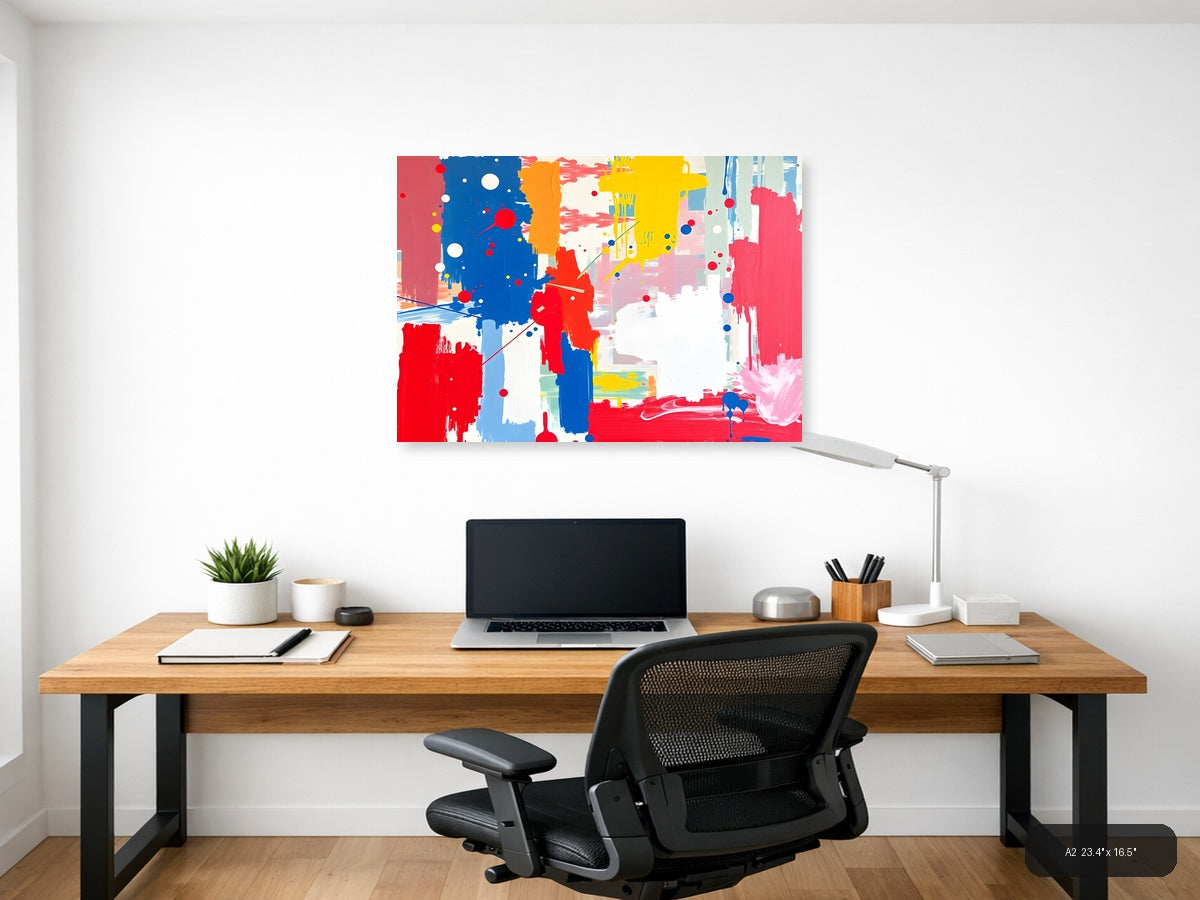 Vibrant Abstract Composition with Red, Blue & Yellow Wall Art — A2 / Office