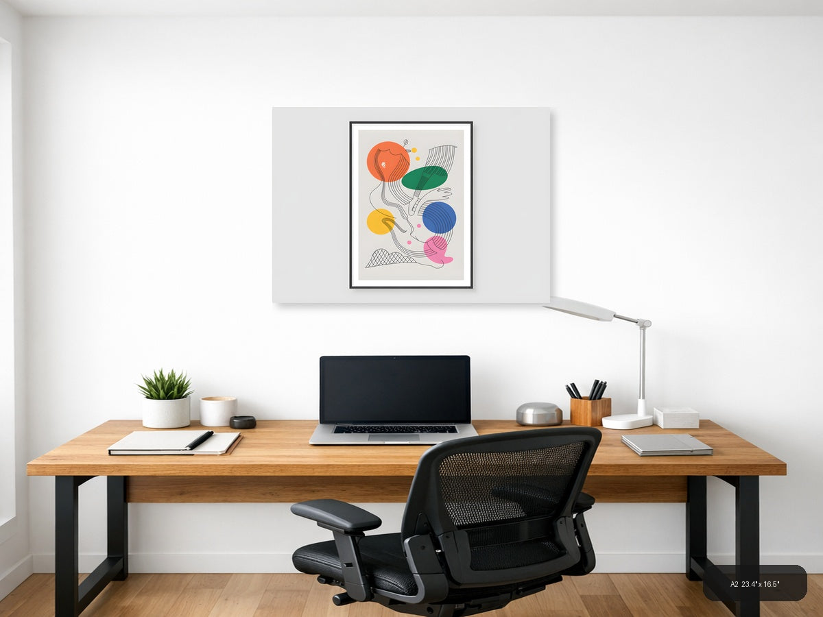 Abstract Line Art with Colorful Geometric Shapes Wall Art — A2 / Office
