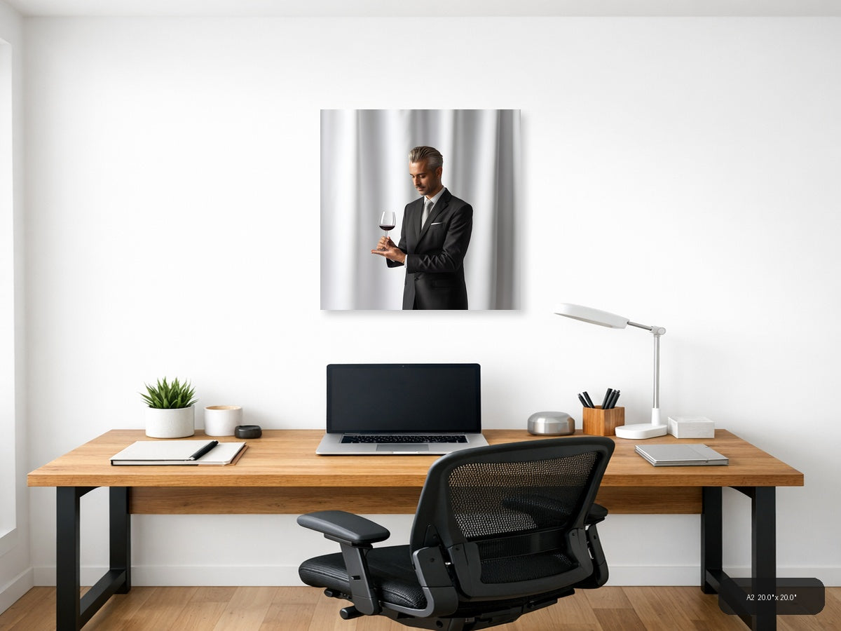 Minimalist Businessman Wine Tasting Portrait Wall Art — A2 / Office