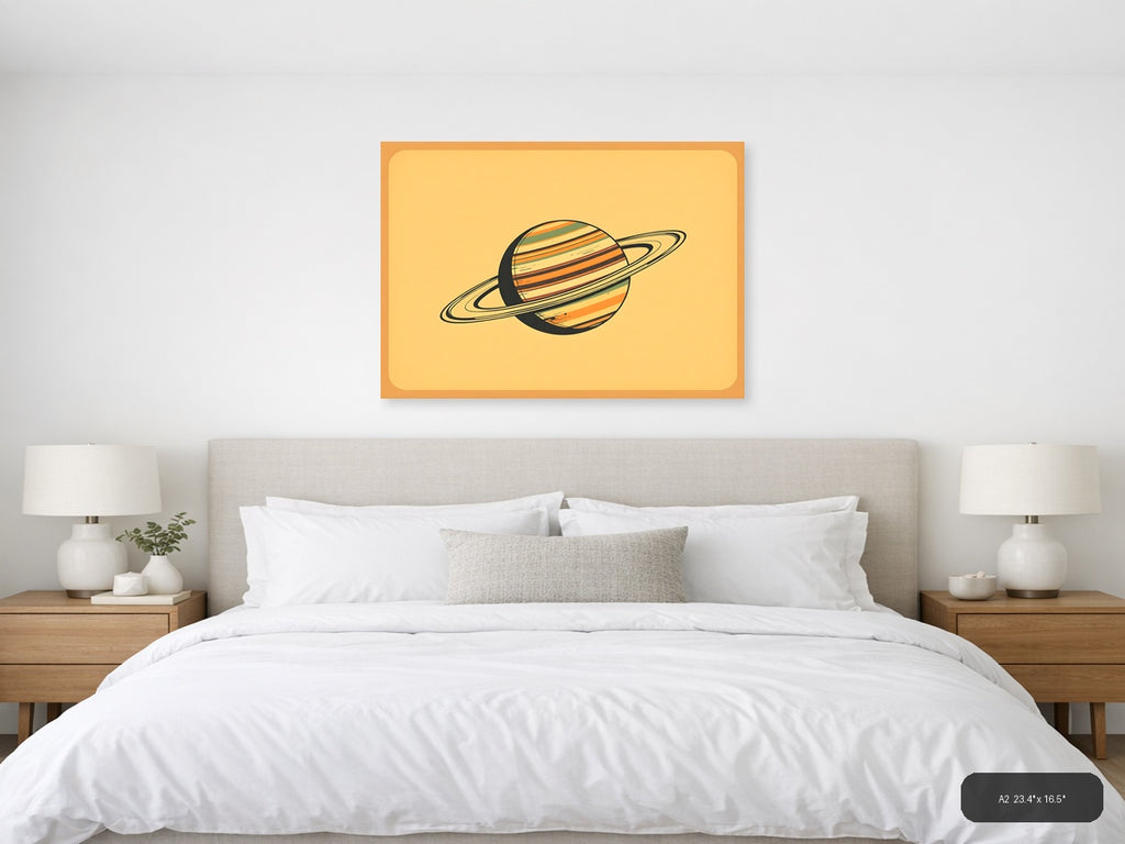 Vintage Saturn Planet with Rings Illustration Wall Art — A2 / Bedroom