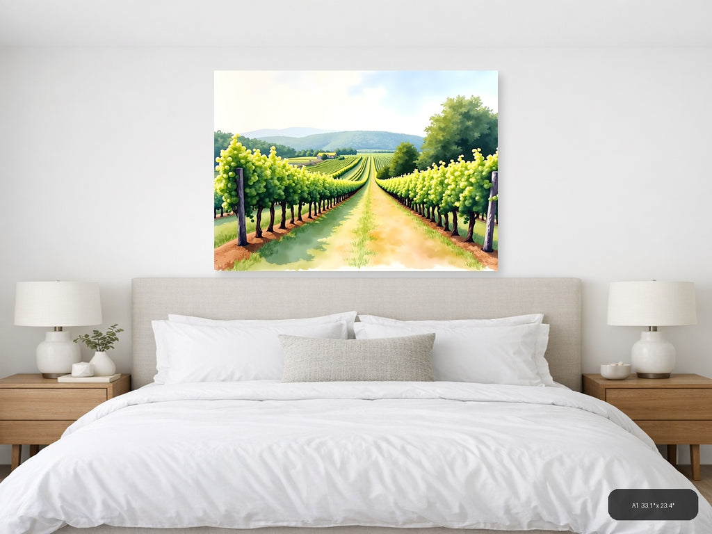 Vineyard Path Watercolor Landscape Wall Art — A1 / Bedroom