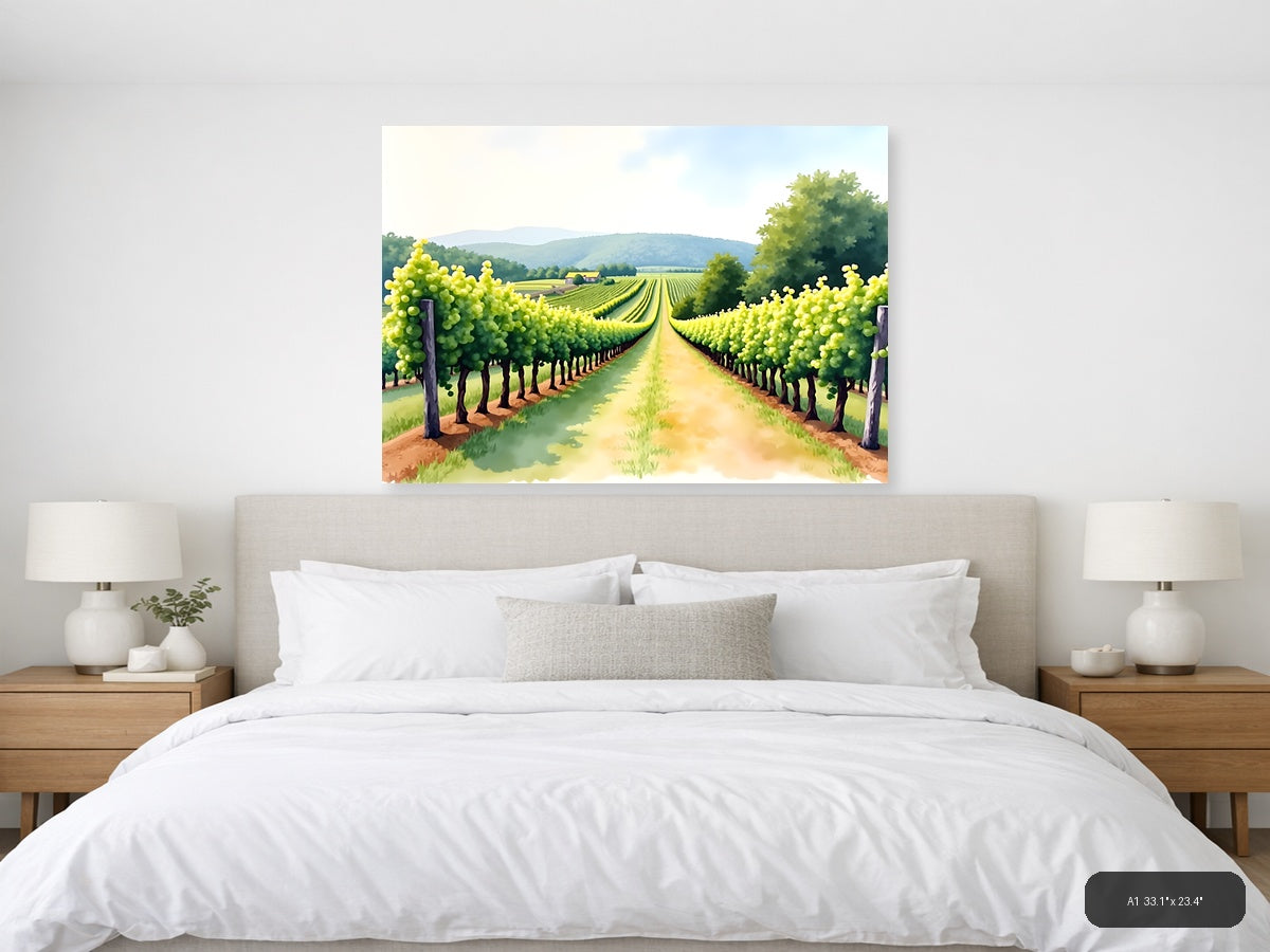 Vineyard Path Watercolor Landscape Wall Art — A1 / Bedroom
