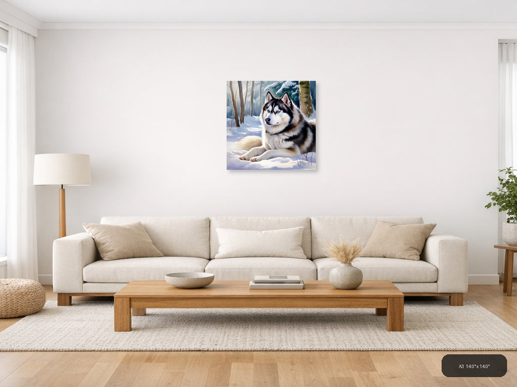 Husky in Winter Forest - Watercolor Wall Art — A3 / Living Room