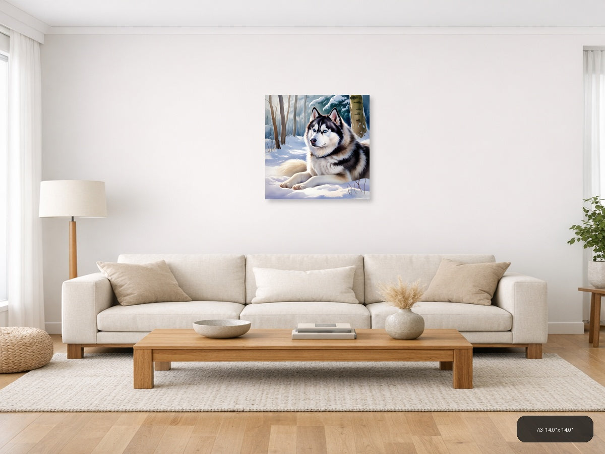 Husky in Winter Forest - Watercolor Wall Art — A3 / Living Room