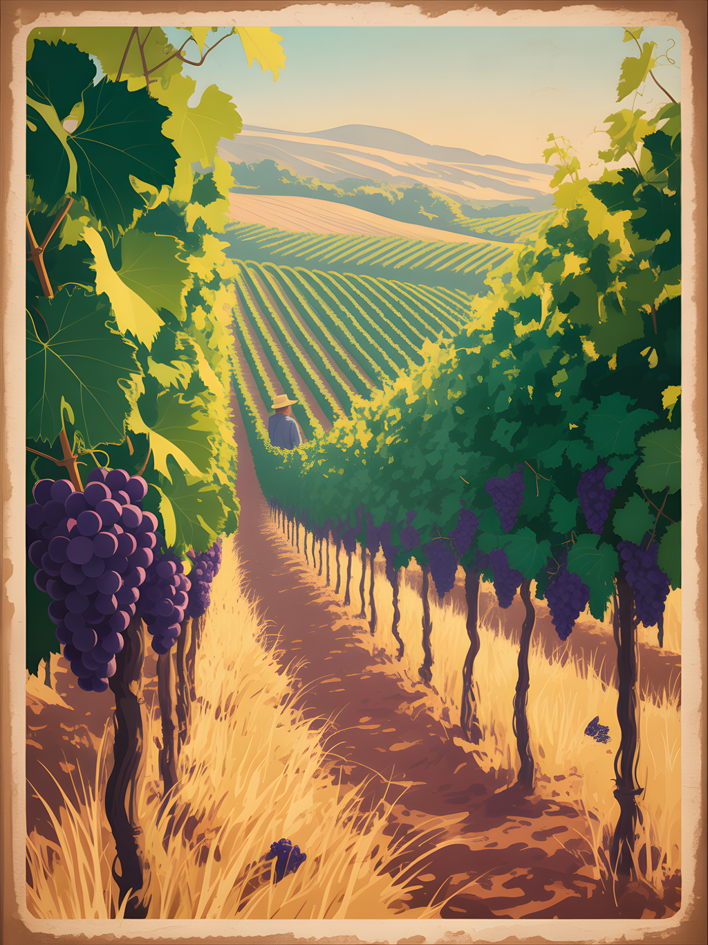 Vintage Vineyard Valley Landscape Wall Art