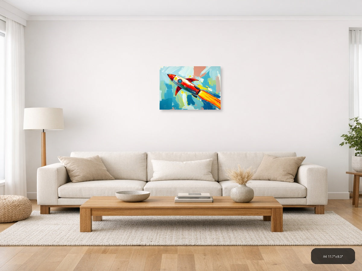 Retro Rocket Launch Abstract Illustration Wall Art — A4 / Living Room