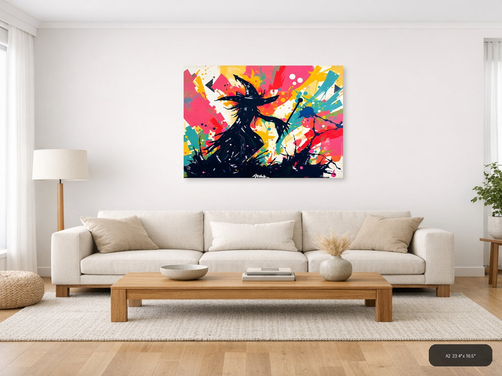 Abstract Black Silhouette Colorful Splash Wall Art — A2 / Living Room