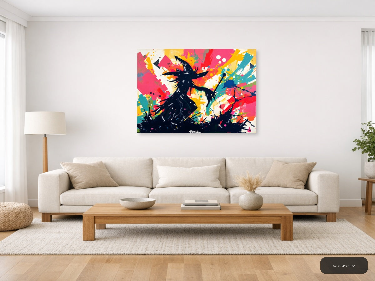 Abstract Black Silhouette Colorful Splash Wall Art — A2 / Living Room