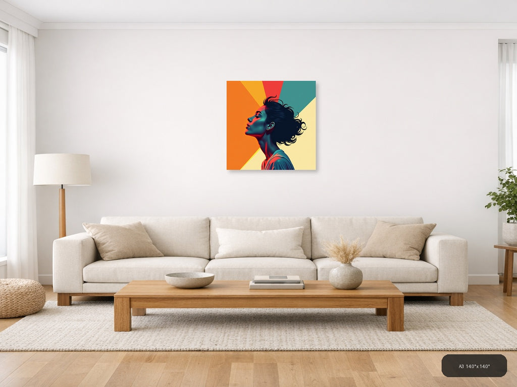 Colorful Pop Art Portrait Profile Woman Wall Art — A3 / Living Room
