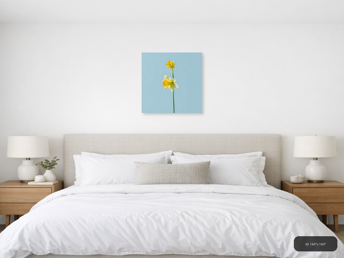 Two Yellow Daffodils Minimalist Botanical Wall Art — A3 / Bedroom