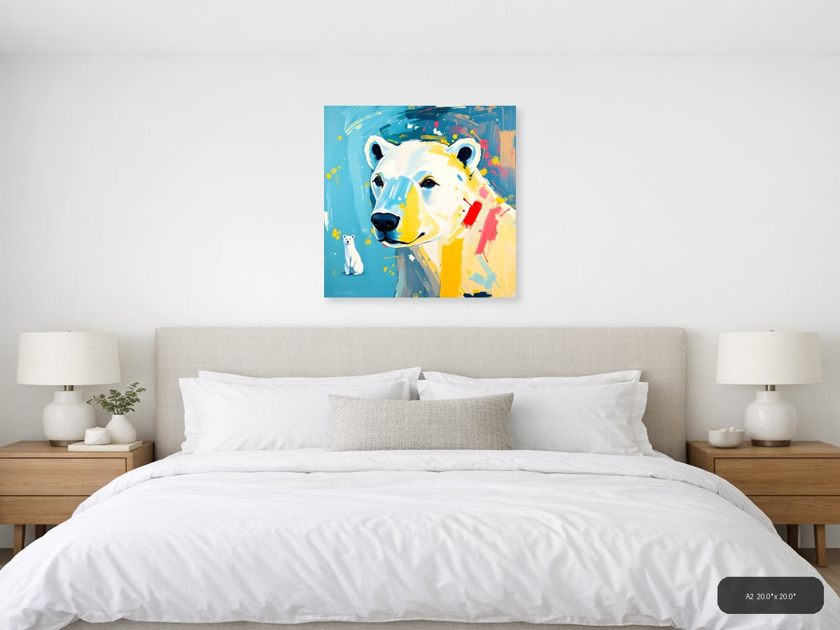 Abstract Polar Bear Portrait Vibrant Colorful Wall Art — A2 / Bedroom