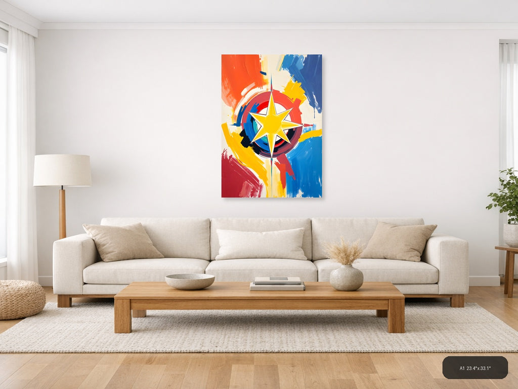 Abstract Compass Star - Colorful Modern Wall Art — A1 / Living Room