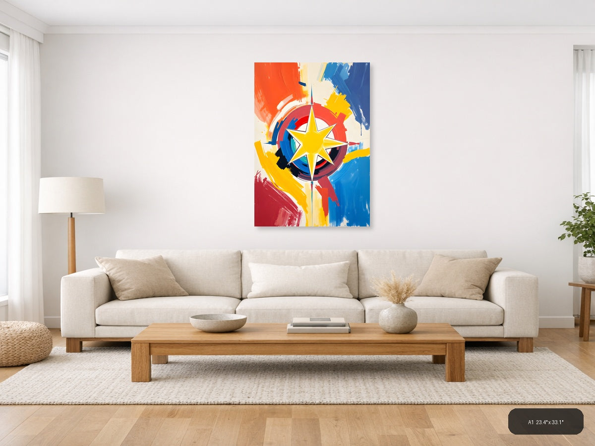 Abstract Compass Star - Colorful Modern Wall Art — A1 / Living Room