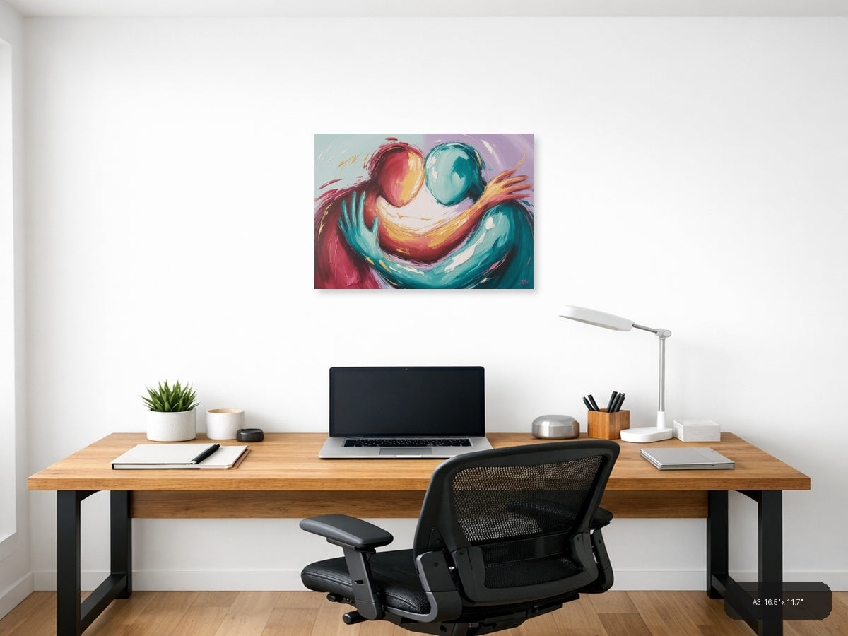 Abstract Colorful Figures Embracing Modern Wall Art — A3 / Office
