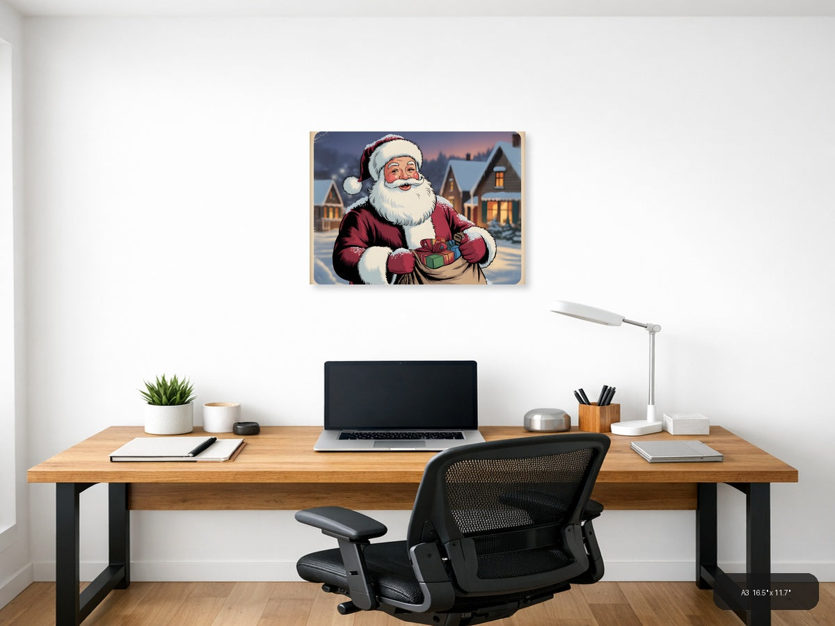 Vintage Santa Claus Christmas Holiday Wall Art — A3 / Office