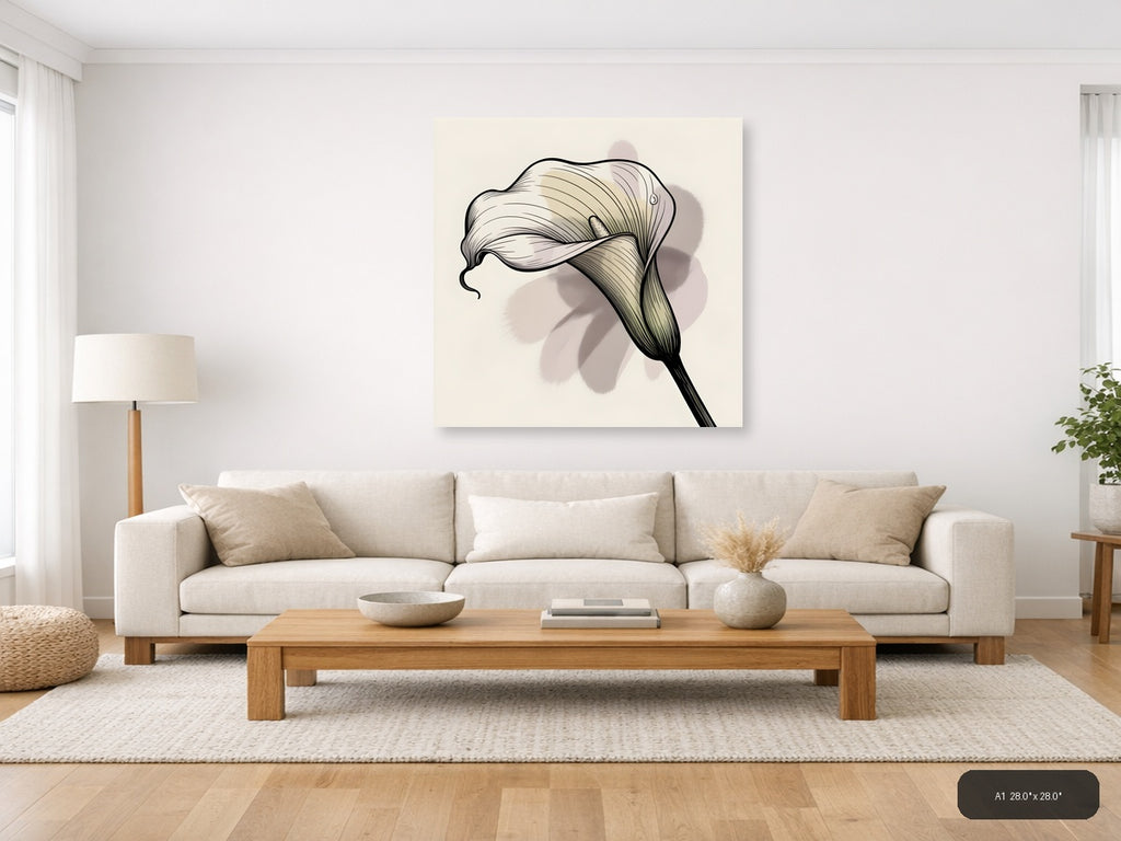 Elegant Lily Flower Line Art Drawing Wall Art — A1 / Living Room
