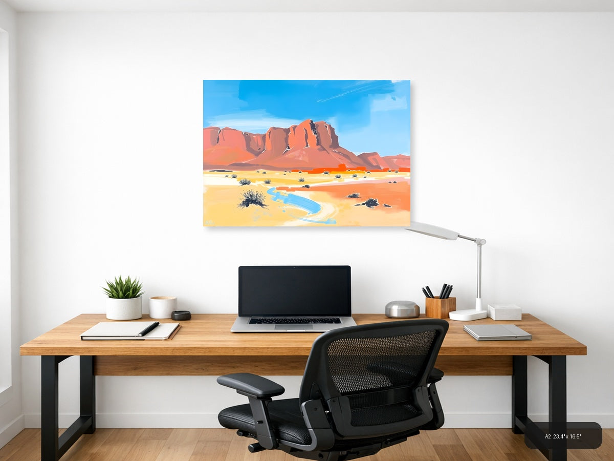 Abstract Desert Landscape with Red Rock Formation Wall Art — A2 / Office