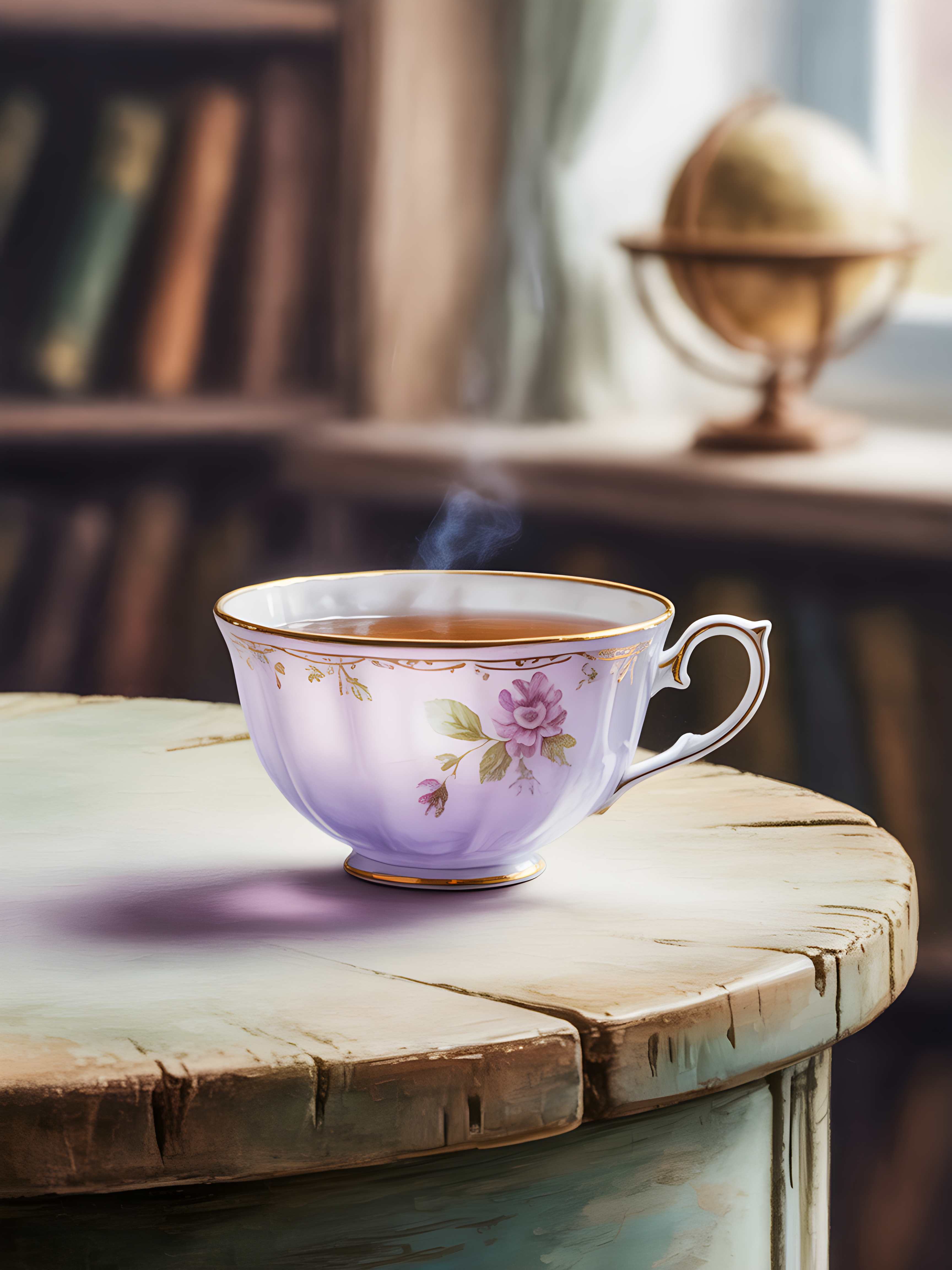 Vintage Purple Teacup Watercolor Wall Art