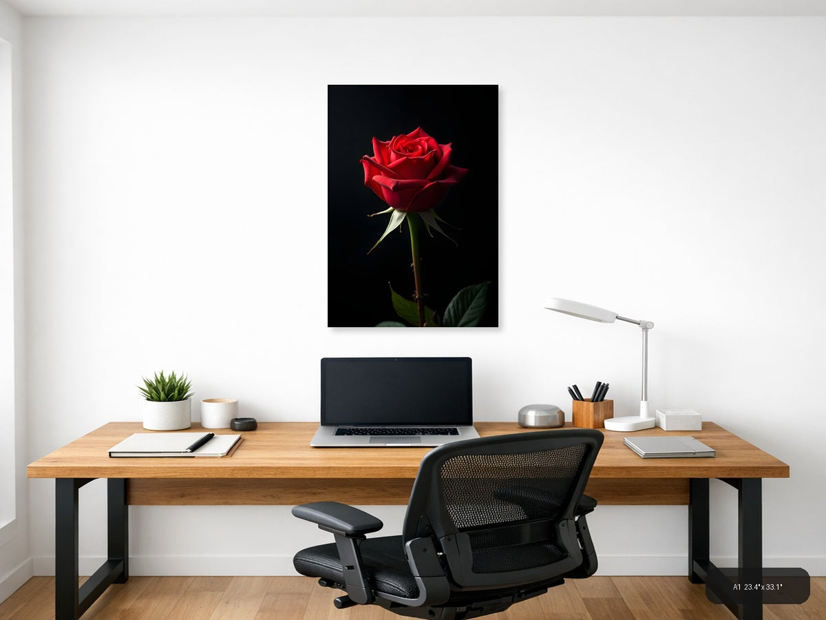 Red Rose on Black Background Photography Wall Art — A1 / Office