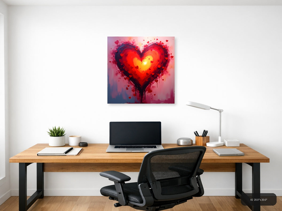 Abstract Glowing Heart with Radiant Center Wall Art — A2 / Office