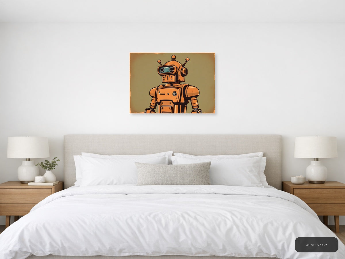 Vintage Orange Robot Retro Sci-Fi Wall Art — A3 / Bedroom